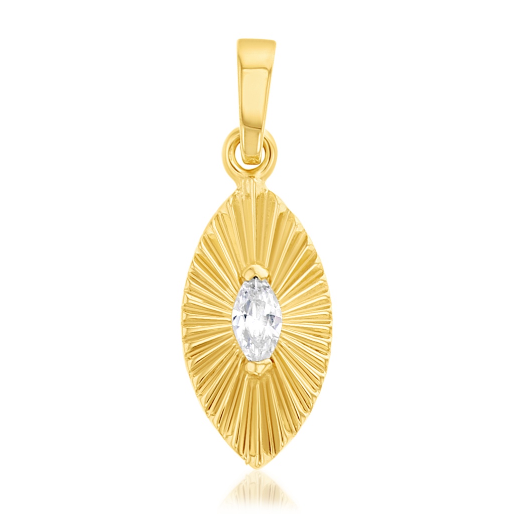 9Y RIPPLE RIDGED MARQUISE PENDANT WITH CZ CENTRE