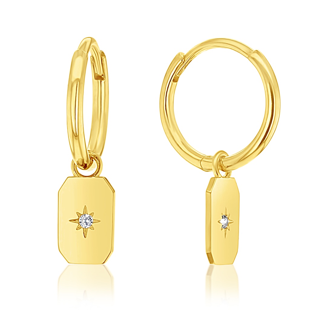 9Y HUGGIE WITH SLIDING RECTANGLE CZ DROP