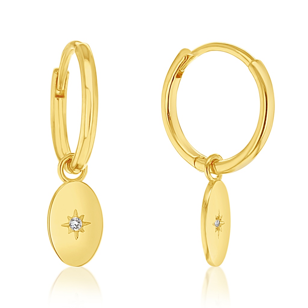 9Y HUGGIE WITH SLIDING OVAL CZ DROP