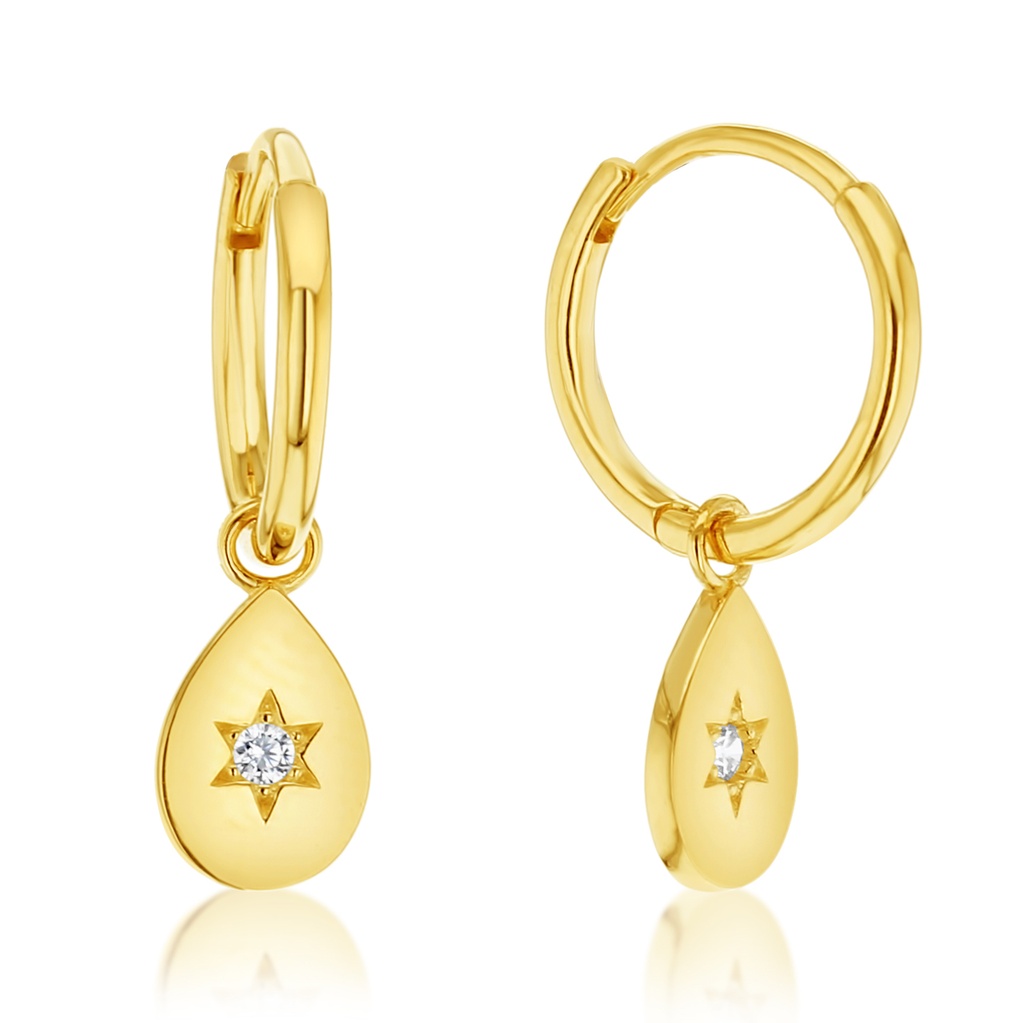 9Y HUGGIE WITH SLIDING TEAR DROP CZ DROP