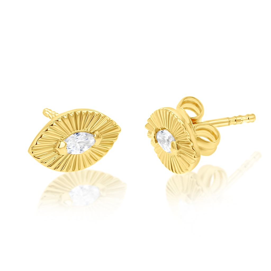 9Y RIPPLE RIDGED MARQUISE CZ STUD EARRING