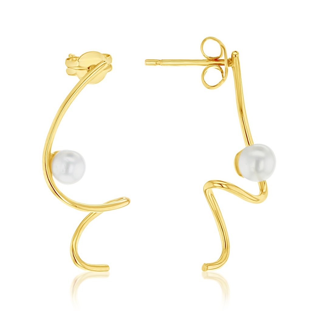 9Y FRESHWATER PEARL & GOLD SWIRL STUD
