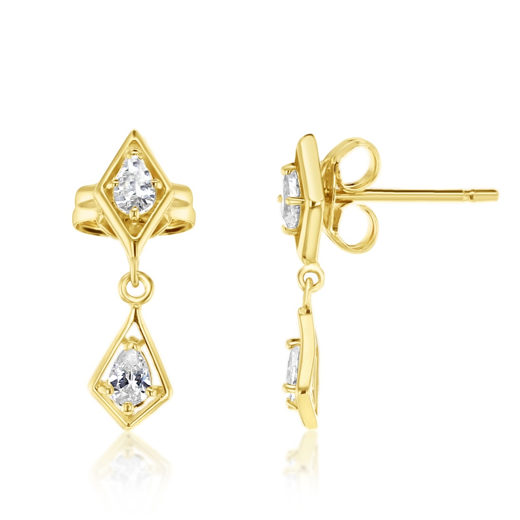 9Y KITE SHAPED DROP EARRING WITH TEARDROP CZ 