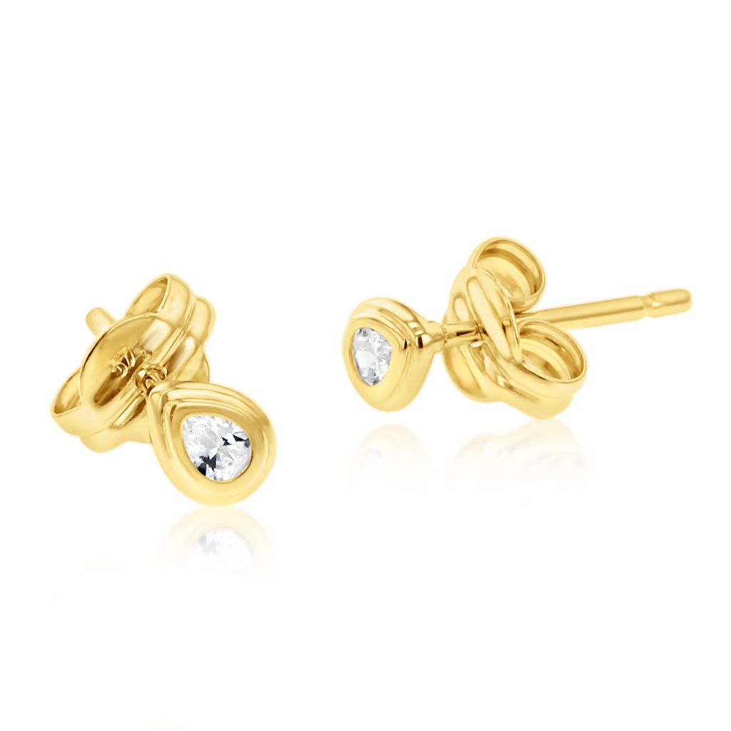 9Y DOUBLE RIDGED TEARDROP CZ BEZEL STUD EARRING
