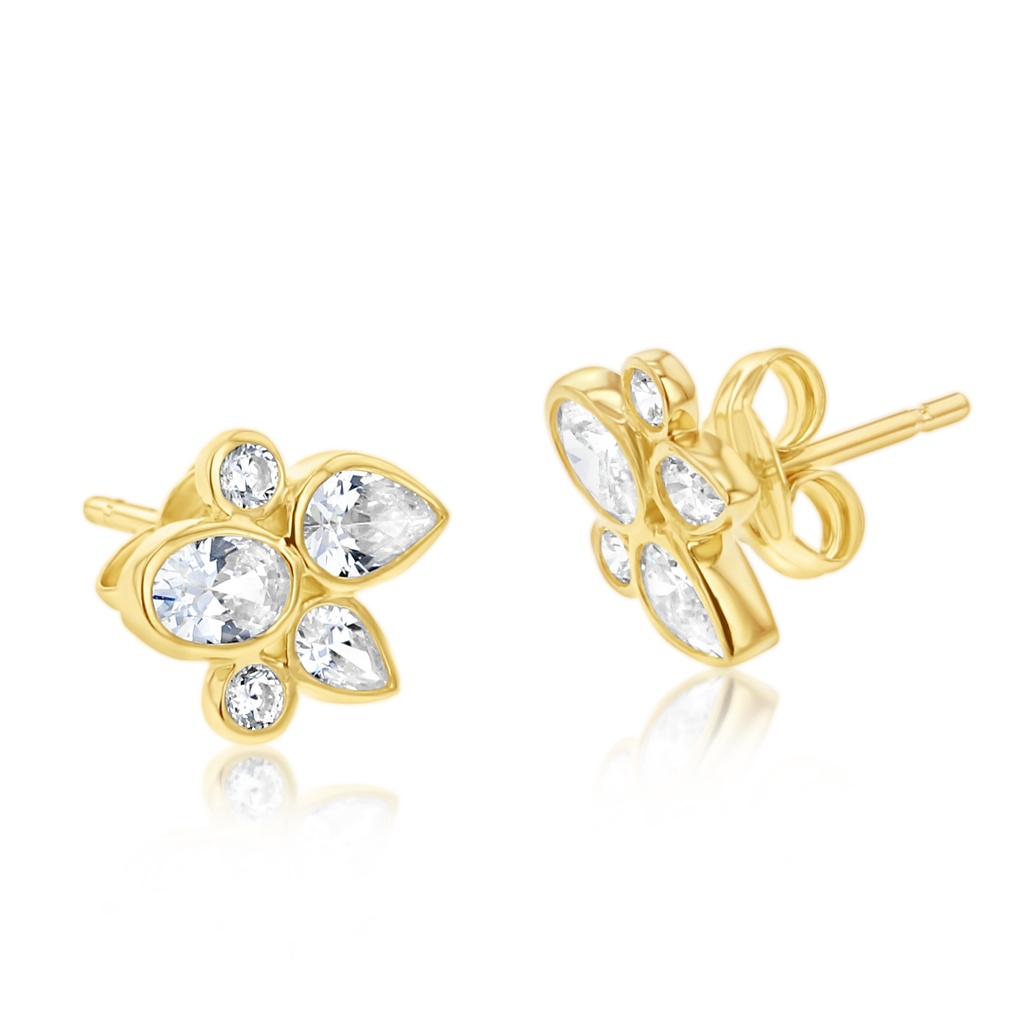 9Y MULTI CZ BEZEL CLUSTER STUD EARRINGS