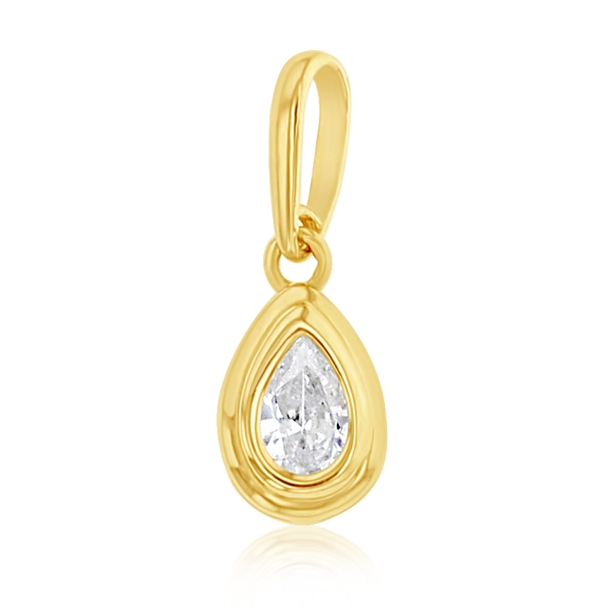 9Y DOUBLE RIDGED TEARDROP CZ BEZEL PENDANT