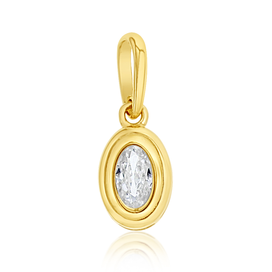 9Y MINI DOUBLE RIDGED OVAL CZ BEZEL PENDANT