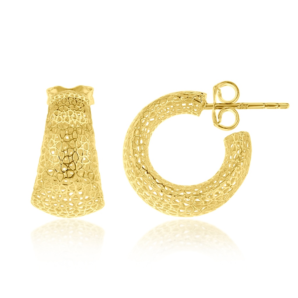 9Y HOLLOWED OUT FLORAL CAGE STUD HOOP