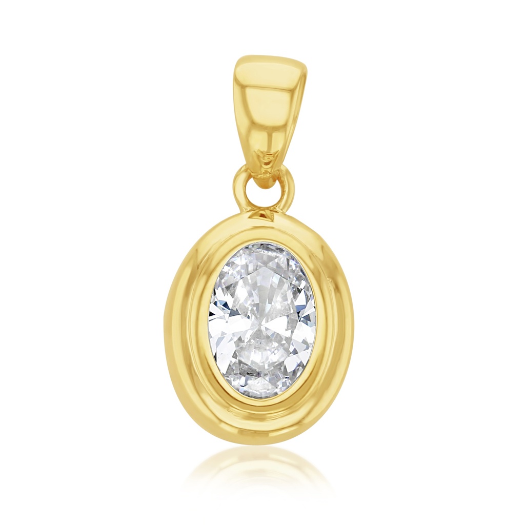 9Y LARGE DOUBLE RIDGED OVAL CZ BEZEL PENDANT