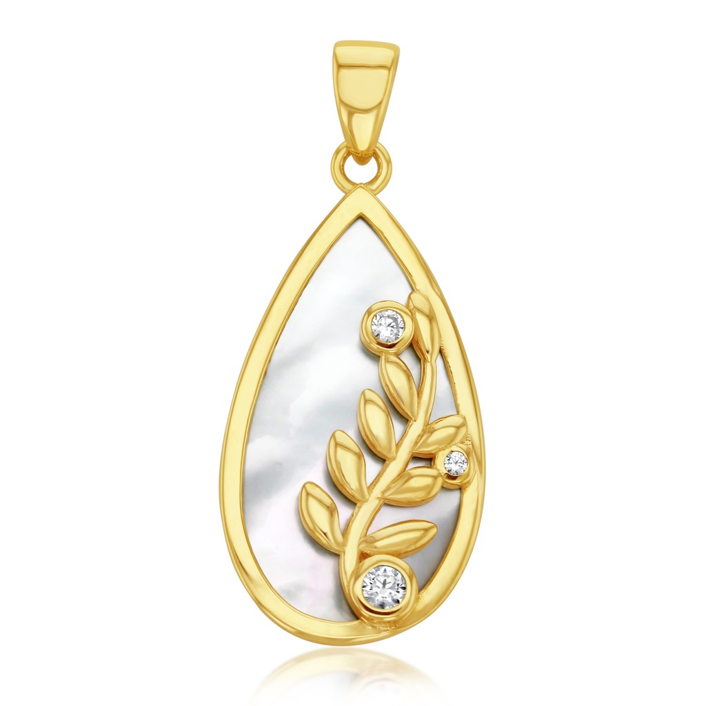 9Y TEARDROP M.O.P CZ FLORAL PENDANT