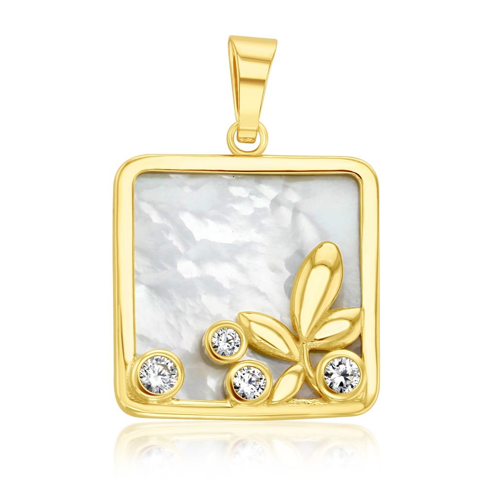 9Y SQUARE M.O.P. CZ FLORAL PENDANT