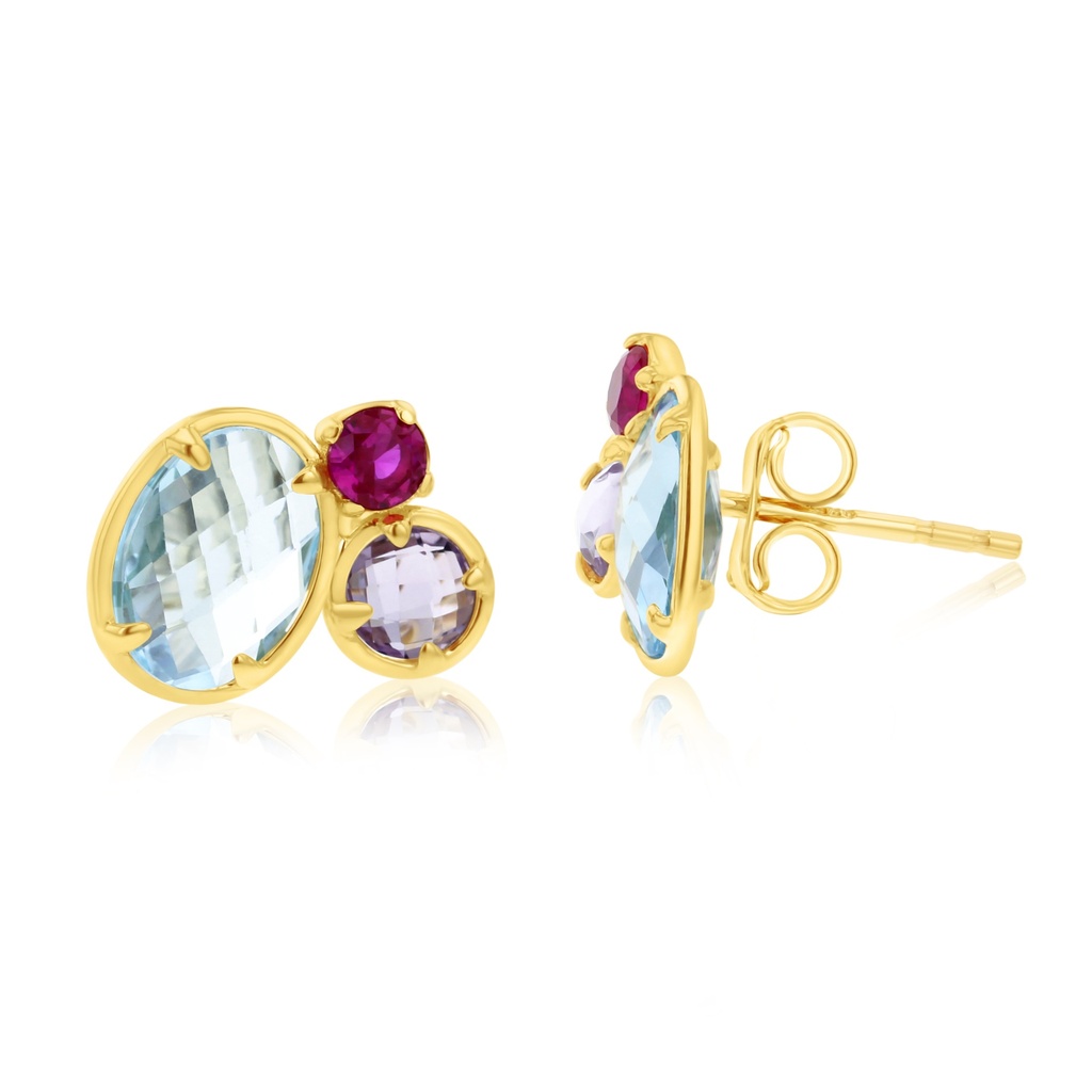 9Y TRIO MULTISTONE CLUSTER STUD EARRING