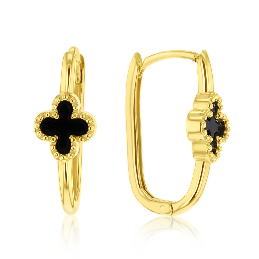 9Y ONYX CLOVER OVAL HUGGIE