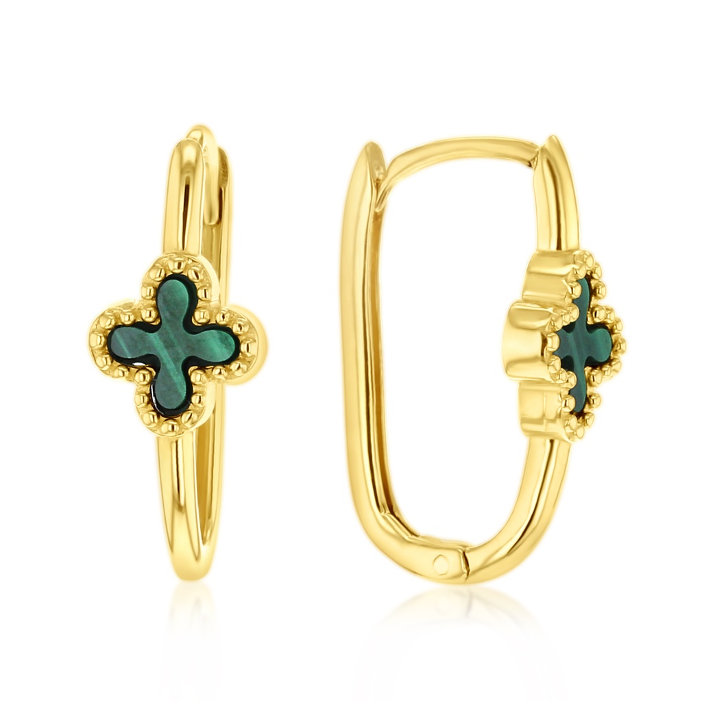 9Y MALACHITE CLOVER OVAL HUGGIE
