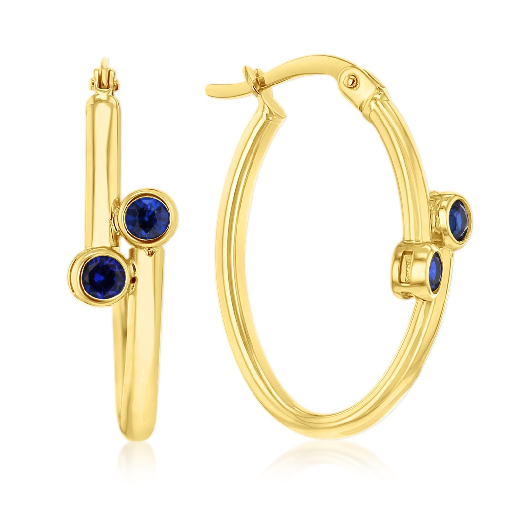 9Y DOUBLE ROUND BLUE CZ OVERLAP OVAL HOOP