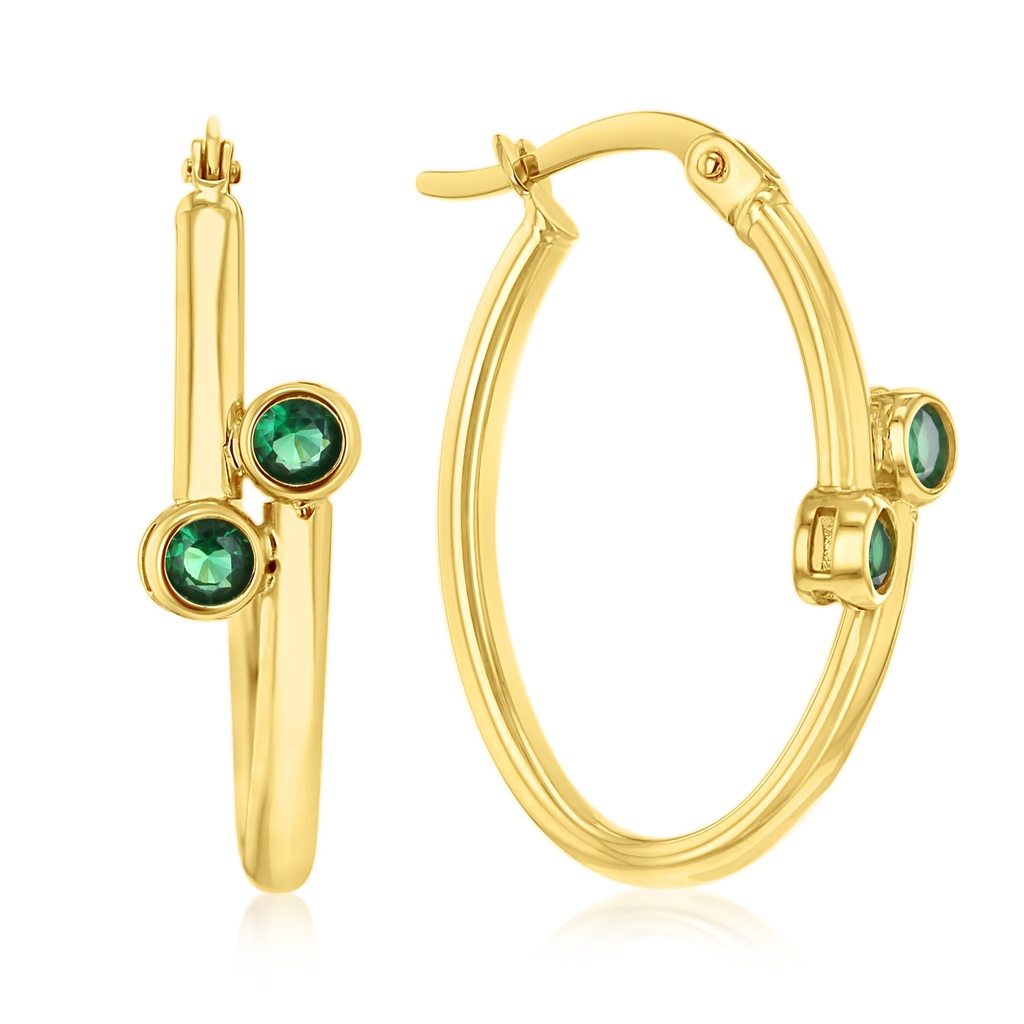 ## 9Y DOUBLE ROUND GREEN CZ OVERLAP OVAL HOOP