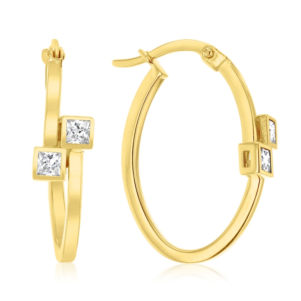 9Y DOUBLE SQUARE CZ OVERLAP OVAL HOOP