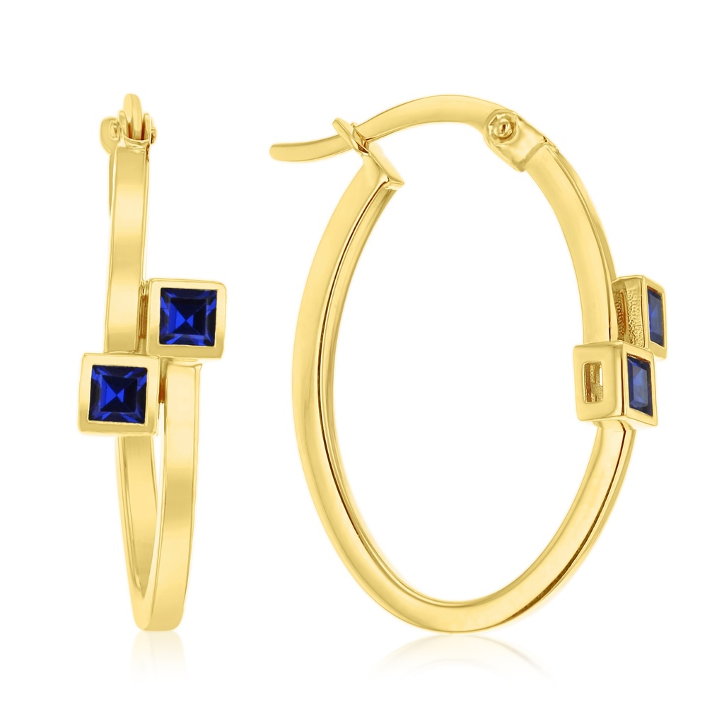 ## 9Y DOUBLE SQUARE BLUE CZ OVERLAP OVAL HOOP