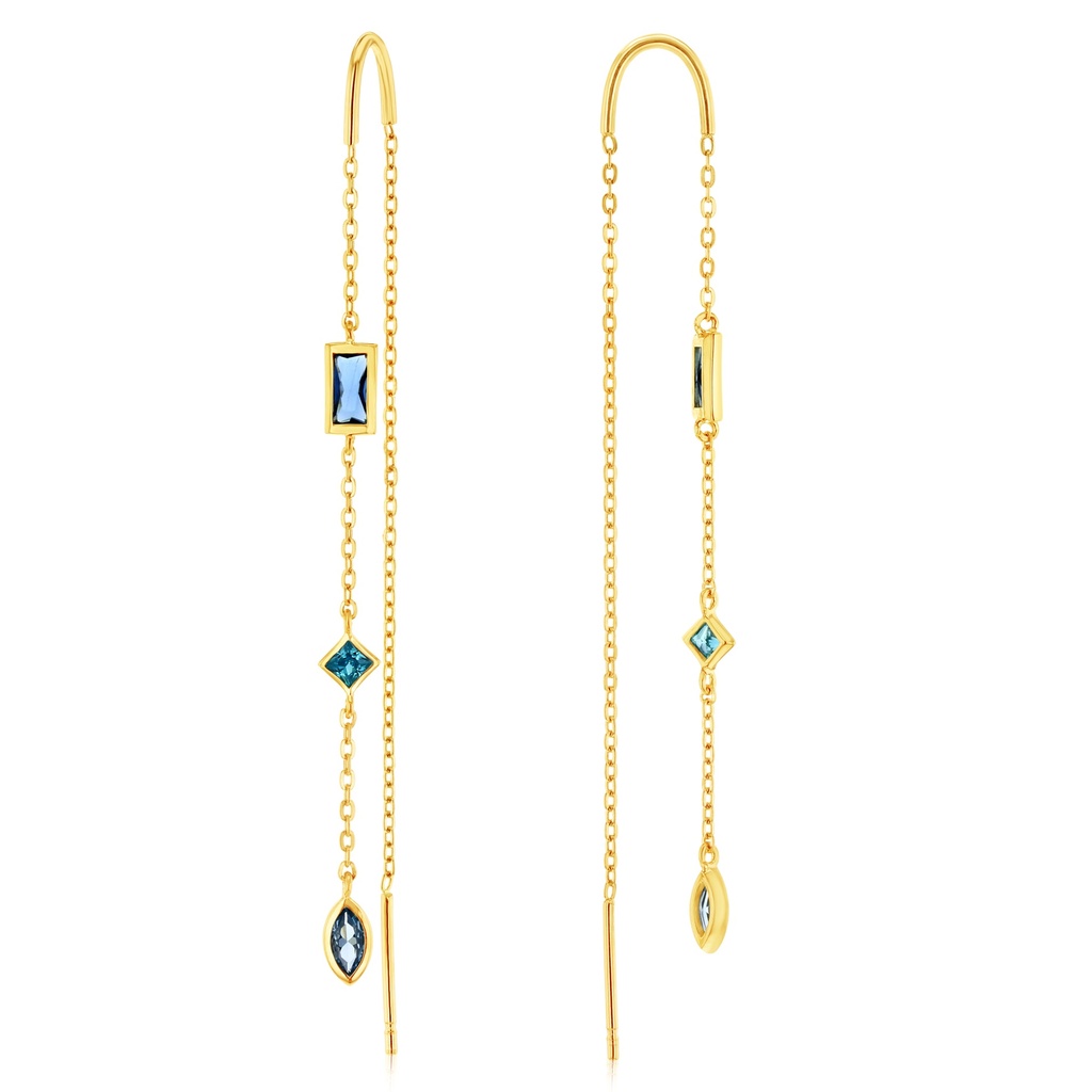 9Y MULTI BLUE STONE THREAD DROP EARRING