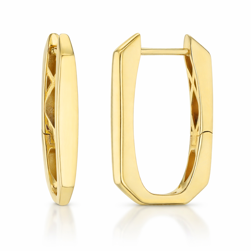 9Y GEOMETRIC POINTED EDGE OVAL HUGGIE