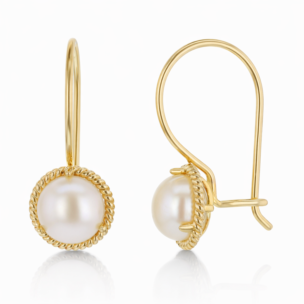 9Y PEARL WITH TWIST BORDER HOOK EARRING