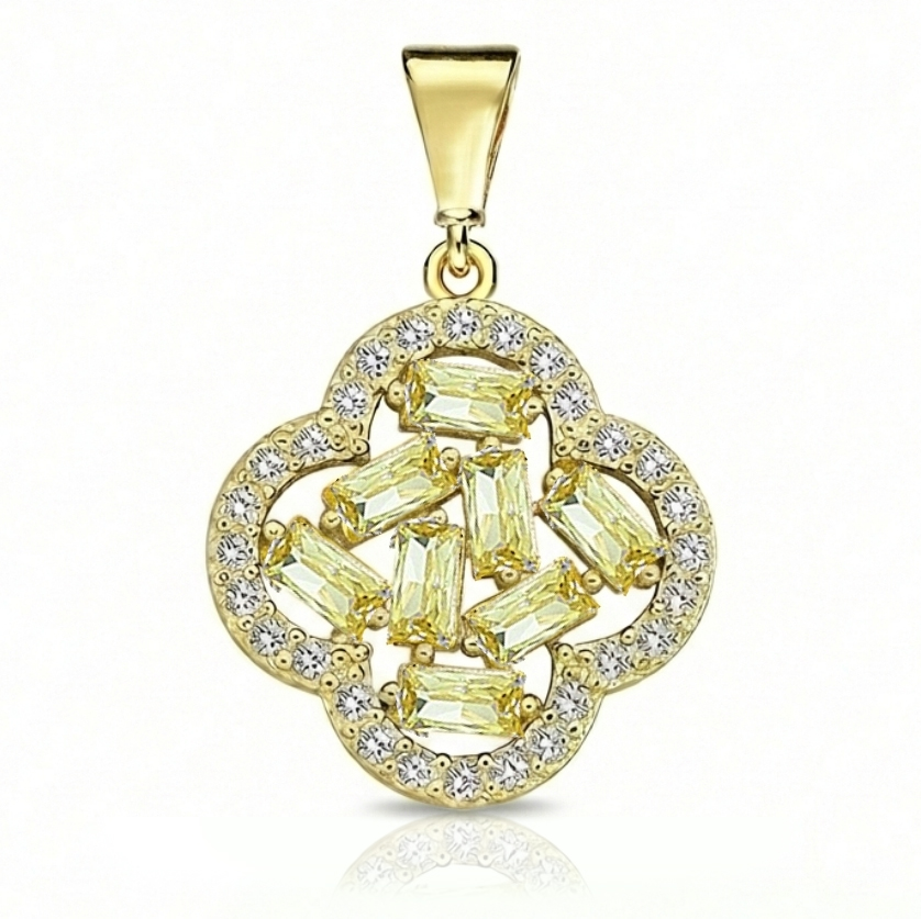 9Y CZ CLOVER PENDANT WITH YELLOW STONES