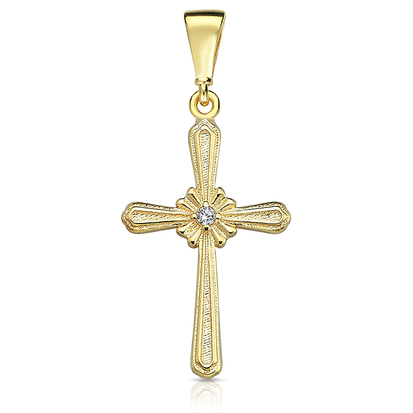 9Y FANCY DETAILED CROSS WITH CZ CENTRE