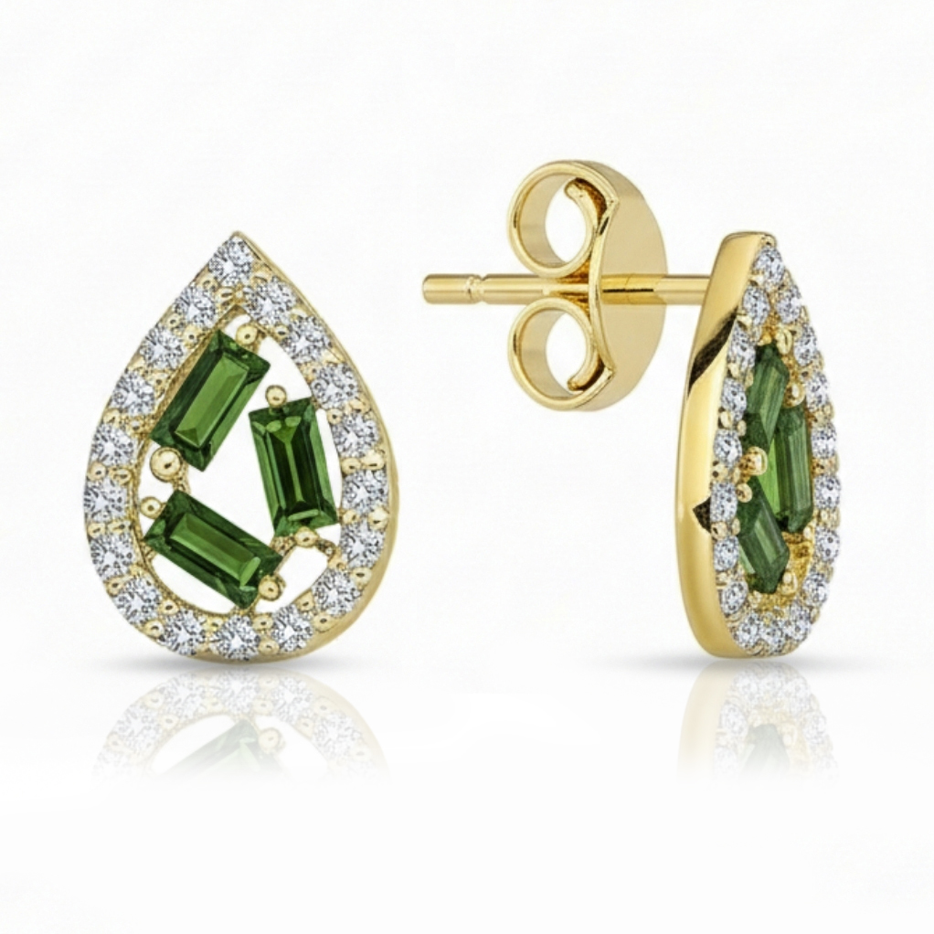 9Y CZ TEARDROP STUD WITH GREEN STONES