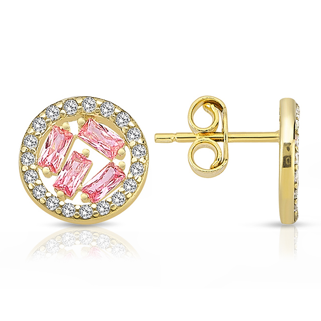 9Y CZ CIRCLE STUD WITH PINK STONES