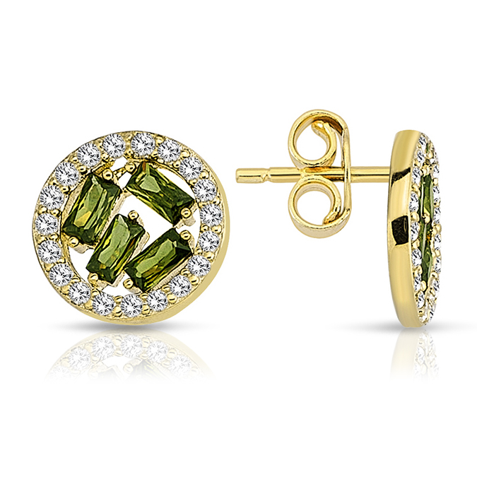 9Y CZ CIRCLE STUD WITH GREEN STONES