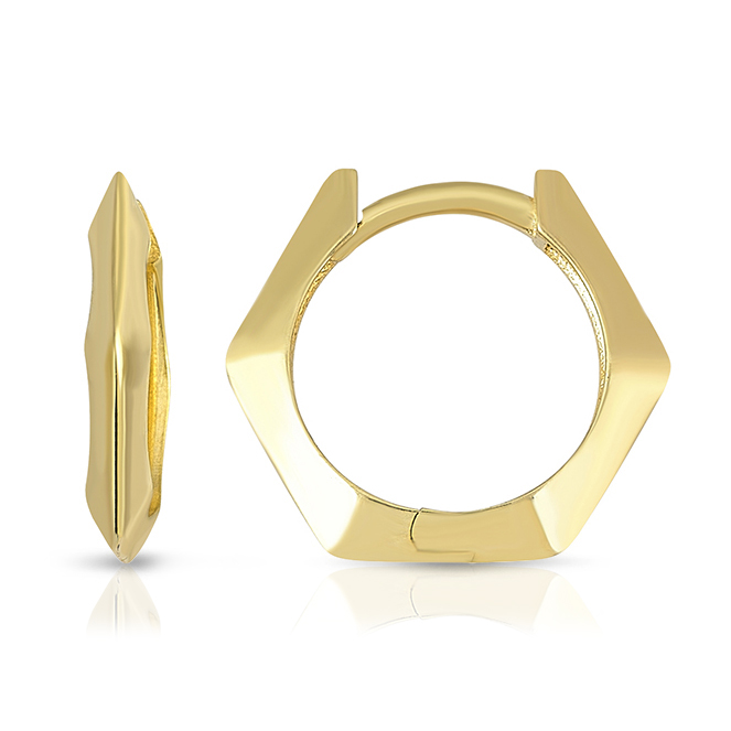 9Y POINTED KNIFE EDGE HEXAGON HUGGIE 10MM