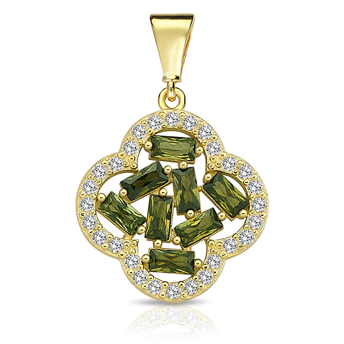 9Y CZ CLOVER PENDANT WITH GREEN STONES