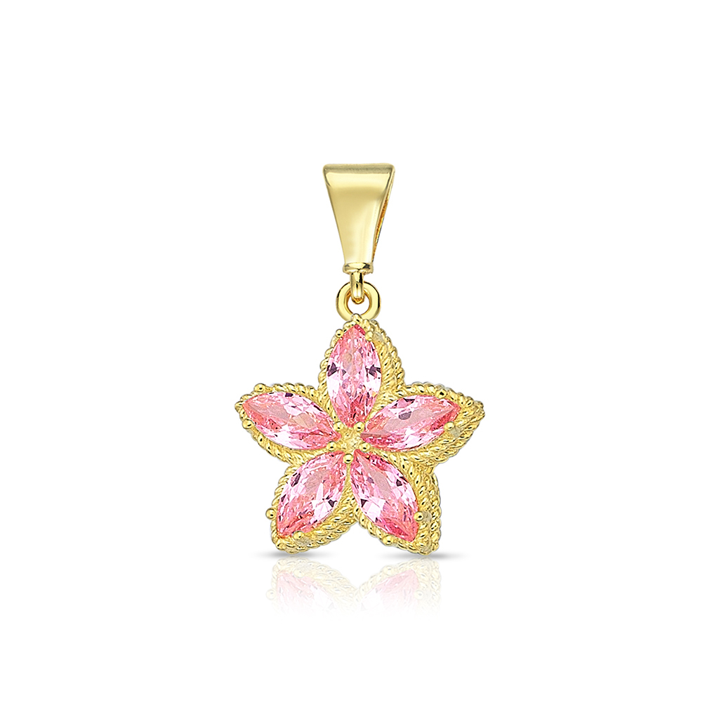 9Y C.Z. FLOWER PENDANT WITH PINK STONES