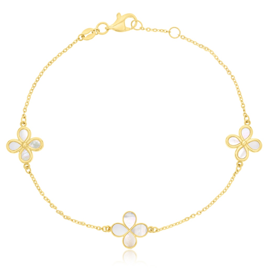 9Y FINE CABLE BRACELET WITH FOUR M.O.P. PETAL FLOWERS