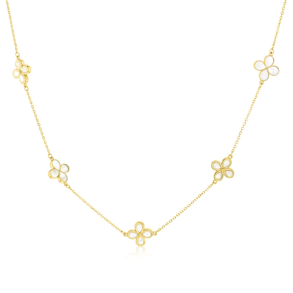 9Y FINE CABLE NECKLACE WITH FOUR M.O.P. PETAL FLOWERS