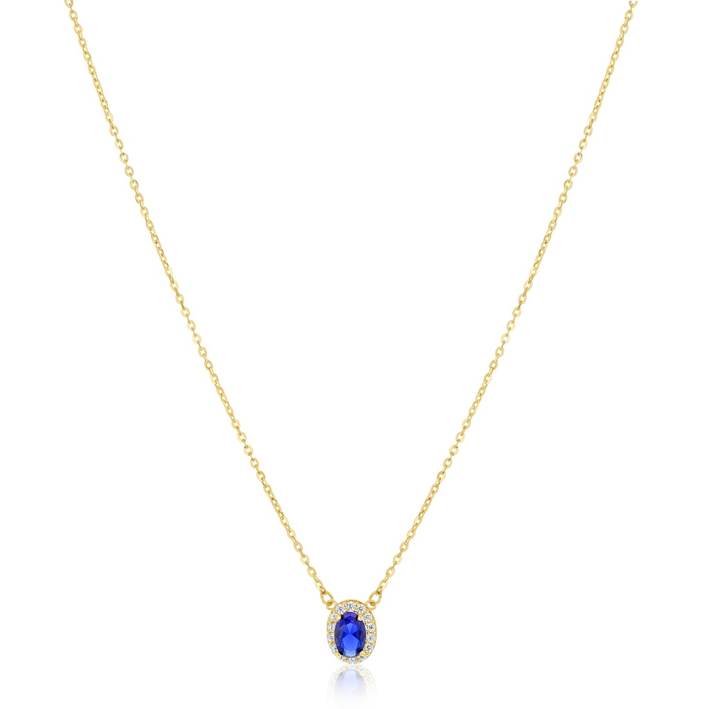 9Y HALO SYNTHETIC SAPPHIRE PENDANT NECKLACE