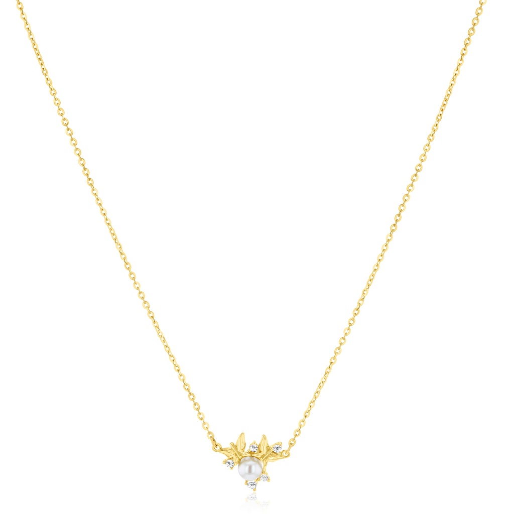 9Y PEARL WITH CZ CLUSTER SHAPED LIKE BUTTERFLY NECKLACE