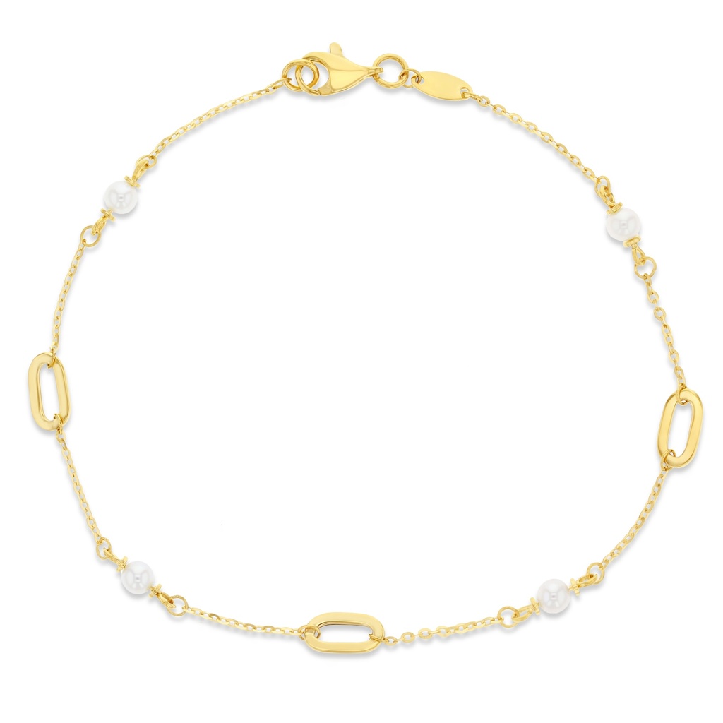 9Y STATIONS BRACELET WITH ALTERNATING PEARLS & OVAL LINKS