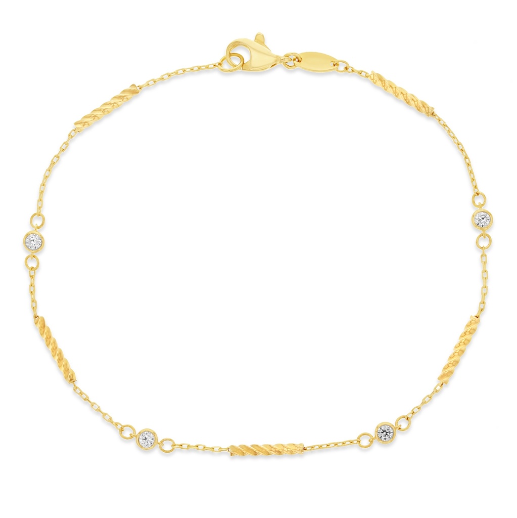 9Y STATION BRACELET WITH CZ'S AND TWISTED BAR SEGMENTS
