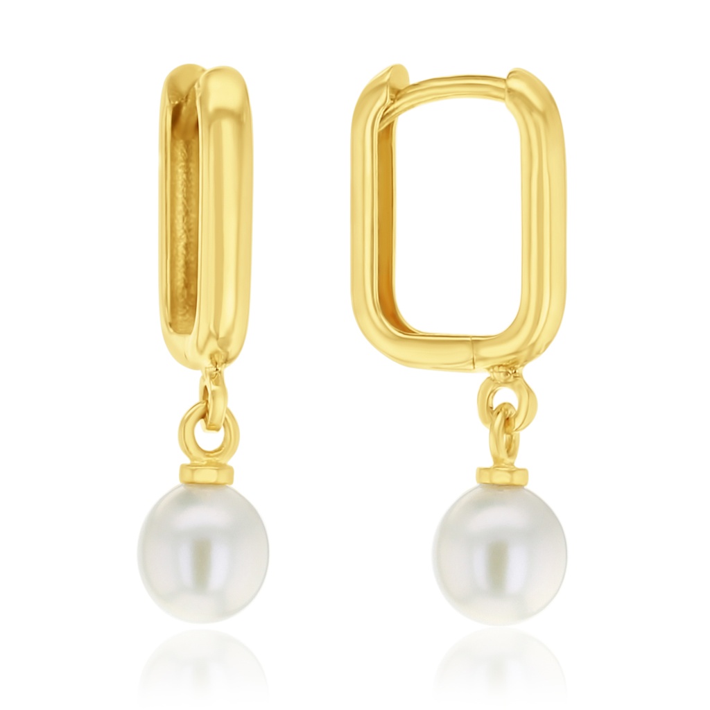 9Y RECTANGLE HUGGIE HOOP WITH PEARL DROPS