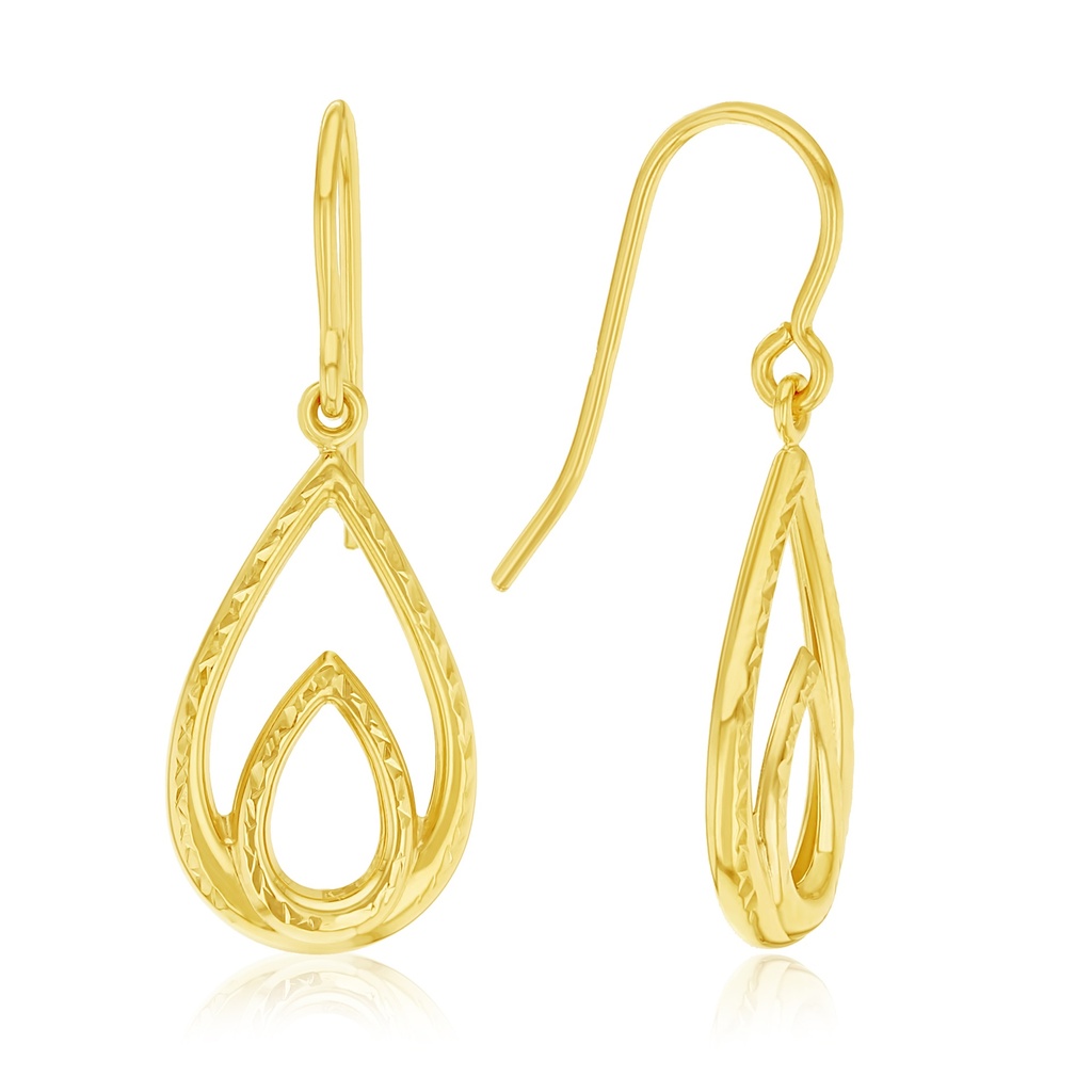 9Y TEARDROP DANGLE EARRINGS WITH TEXTURED DOUBLE-LOOP DESIGN