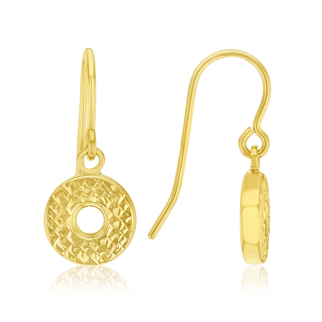 9Y GEOMETRIC CIRCLE DROP EARRINGS WITH TEXTURED DONUT-STYLE FINISH