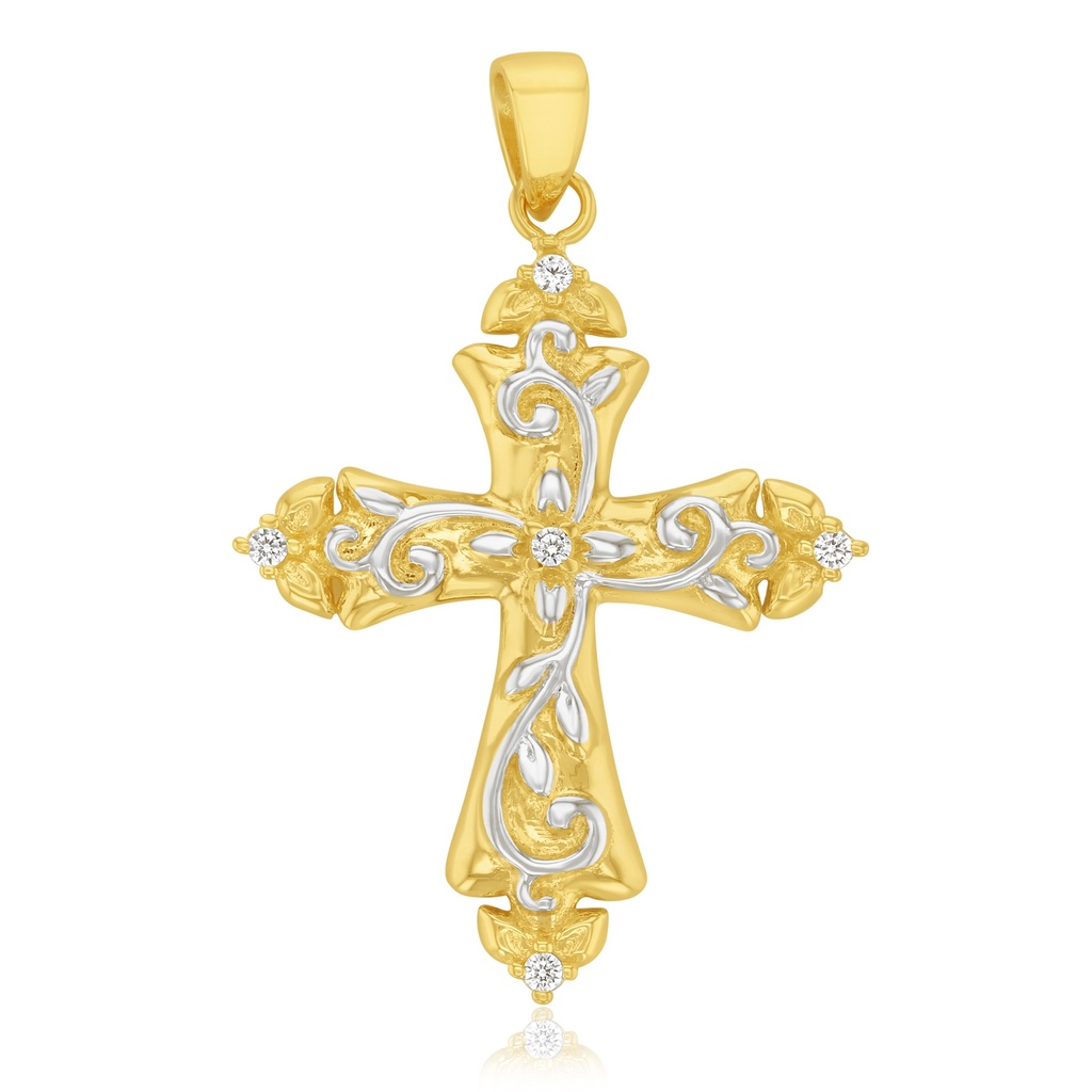 9YW ORNATE CZ CROSS PENDANT