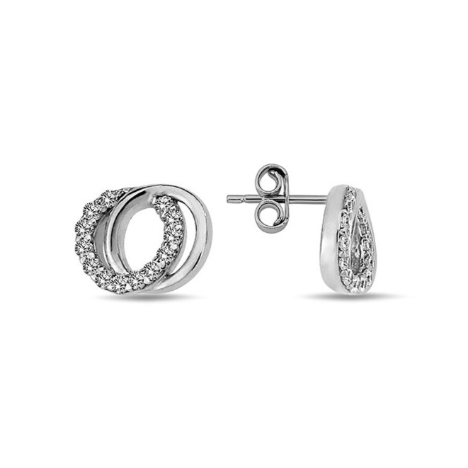 9W CZ SET/POLISHED CIRCLE STUD