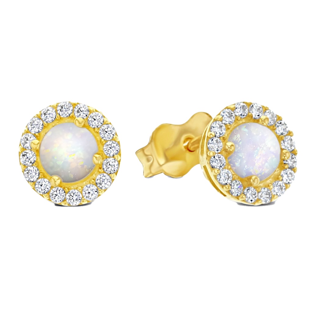 9Y OPAL & CZ CIRCLE STUD