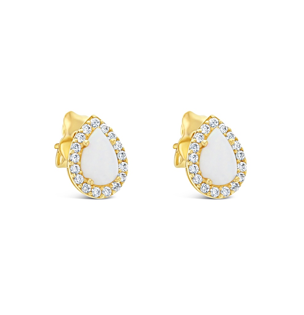 9Y OPAL & CZ TEAR DROP STUD