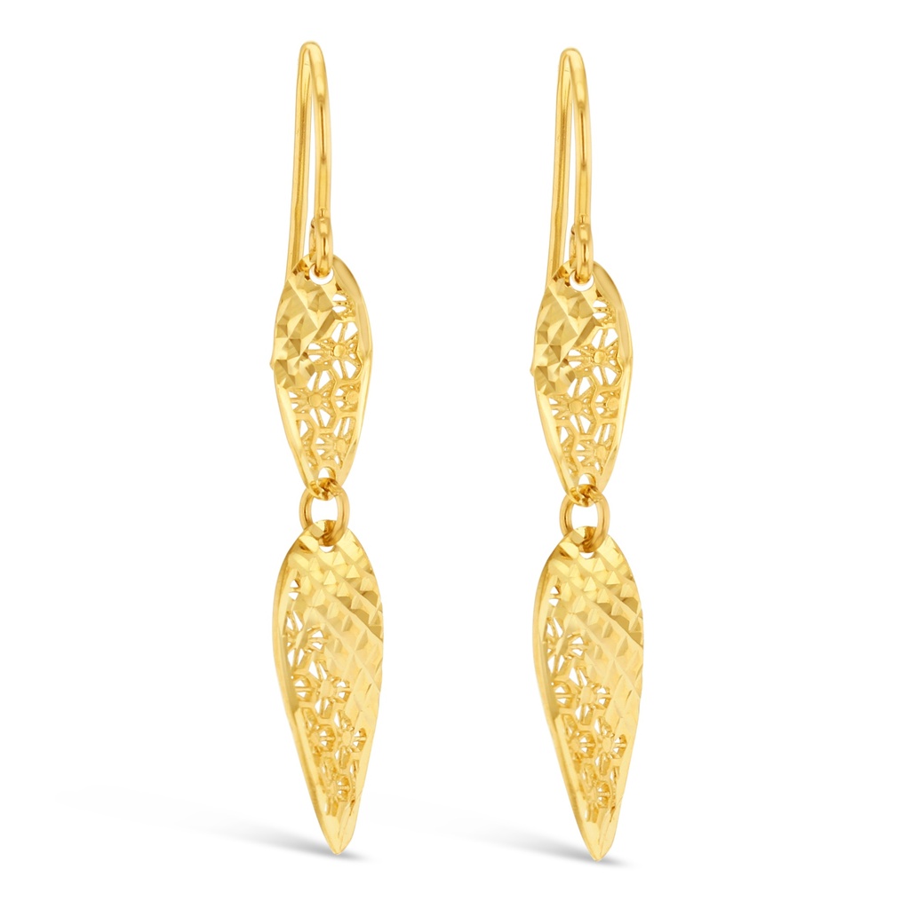 ### 9Y DIAMOND CUT & FILIGREE DROP EAR