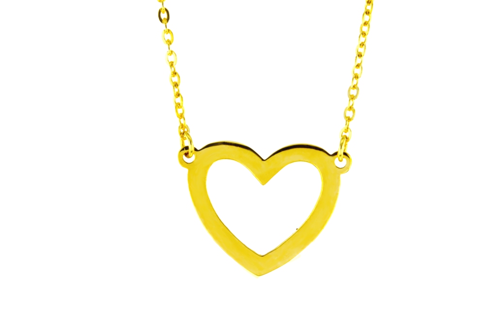 PLAIN OPEN HEART ON FINE HAMMERED CABLE CHAIN