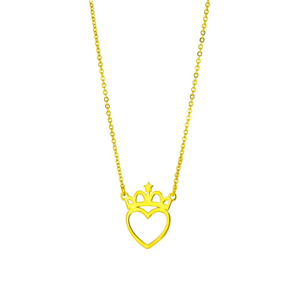 CROWN & HEART ON FINE HAMMERED CABLE CHAIN