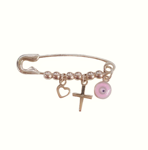 9Y SAFETY PIN W/ PINK EVIL EYE